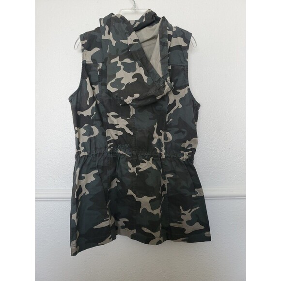 Active USA Womens Vest Small Camo Pockets Hooded Drawstring Waist Sleeveless - Picture 7 of 16